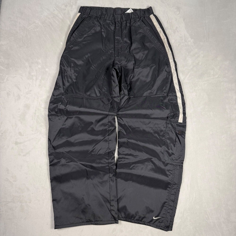 90s Mens Nike Vintage Baggy Nylon Cargo Track Pants Black Medium